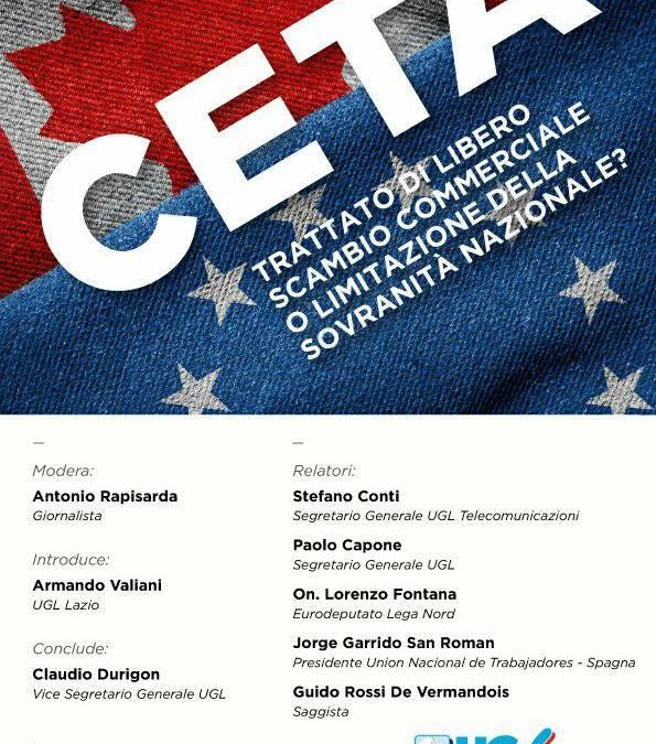 Ceta, convegno Ugl Tlc a Roma